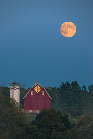 Red Barn and Harvest Moon
