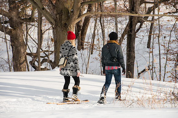 Snowshoeing along Three-Mile Drive
